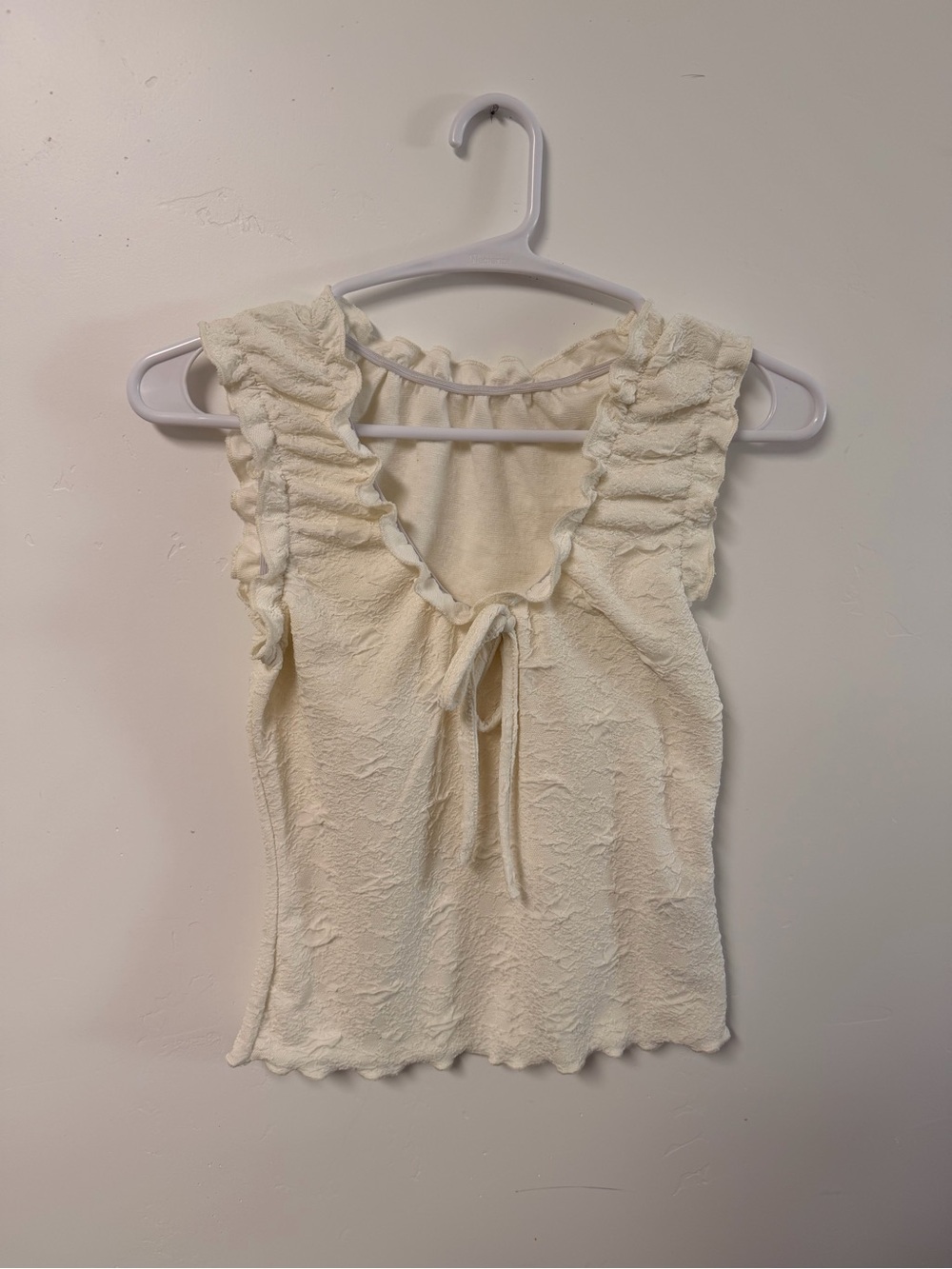 Women’s Cream Ruffle Front Tie Tank Top